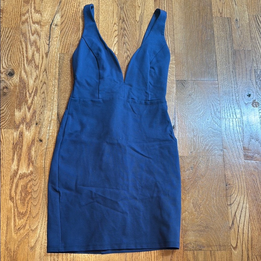 Lulus blue plunge neckline bodycon dress size small
